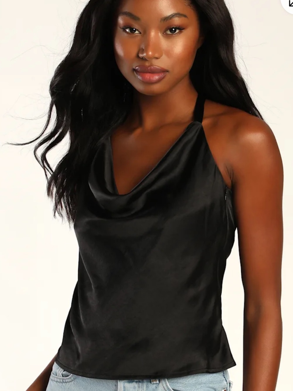 Lulu's Effortless Scene Black Brushed Satin Cowl Neck Halter Top